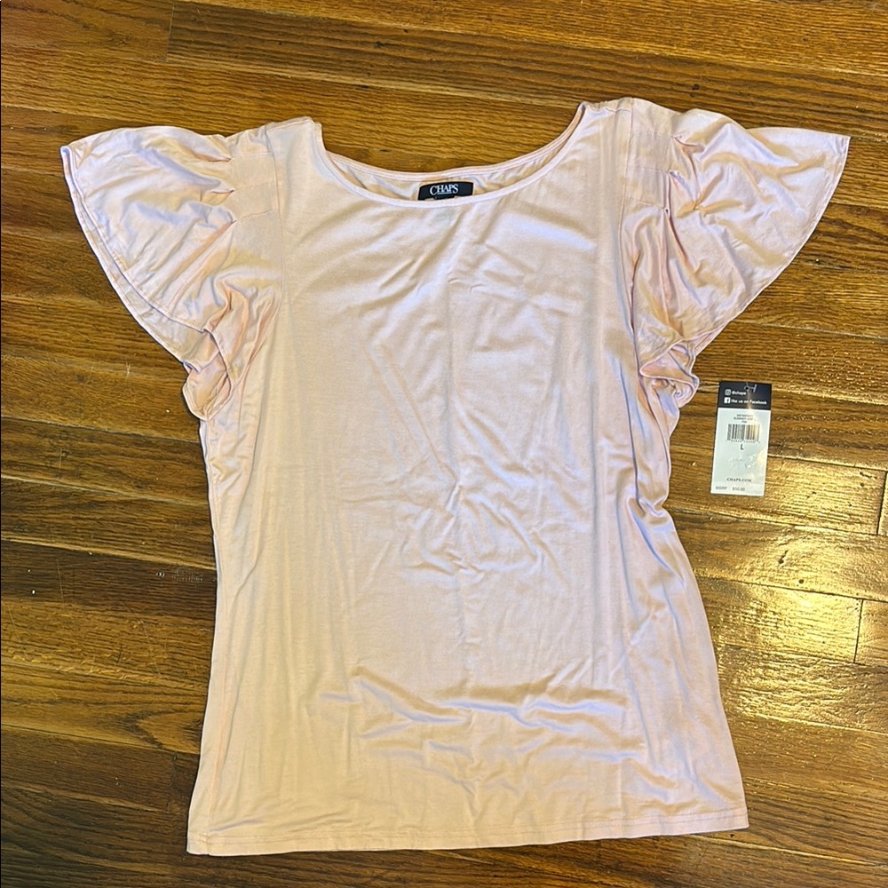 Chaps Pink Flutter Sleeve Ruffled Blouse